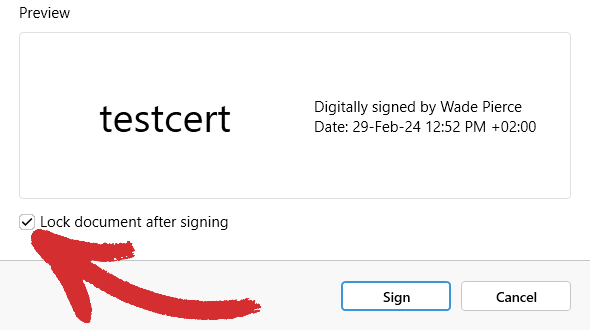 PDF Extra: locking document after signing option